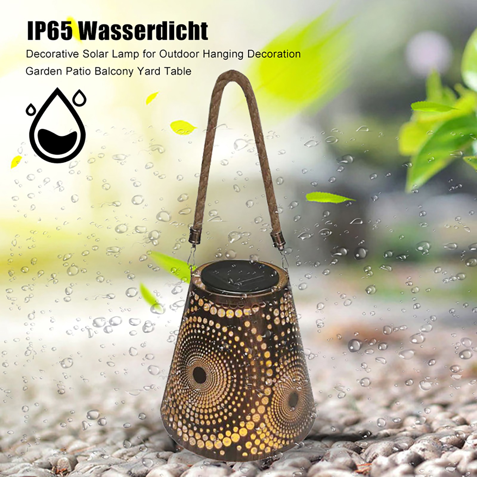 LED Solar Garden Light Hanging Lantern Outdoor Waterproof Retro Iron Art with Handle Lights for Garden Decoration Solar Lamps