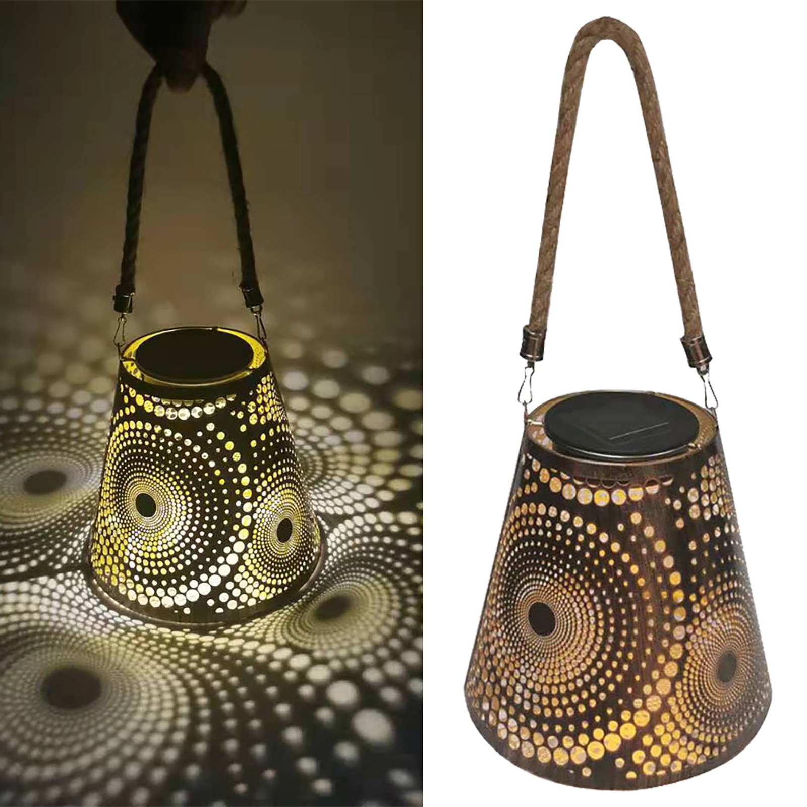 LED Solar Garden Light Hanging Lantern Outdoor Waterproof Retro Iron Art with Handle Lights for Garden Decoration Solar Lamps