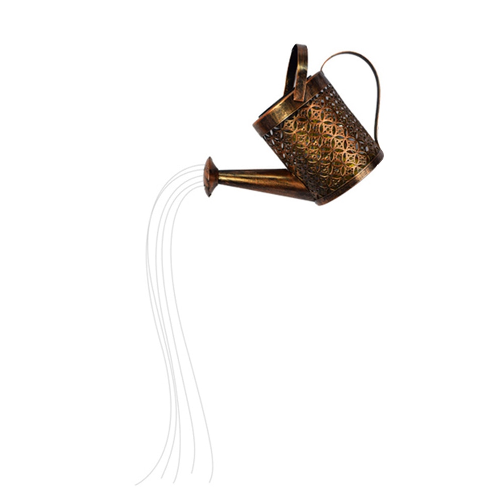 Wrought Iron Hollow LED Solar Lamp Watering Can Sprinkles Fairy Solar Light Outdoor Waterproof Shower Light Garden Decoration
