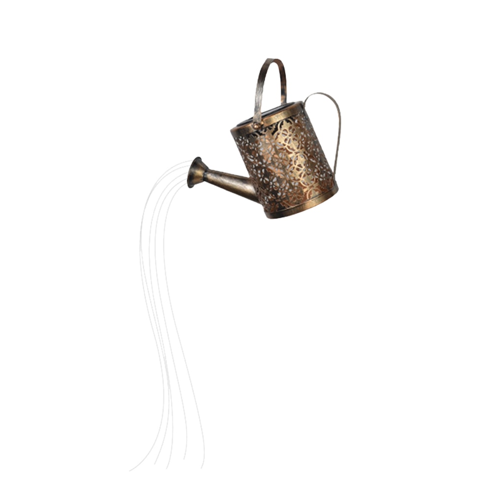 Wrought Iron Hollow LED Solar Lamp Watering Can Sprinkles Fairy Solar Light Outdoor Waterproof Shower Light Garden Decoration
