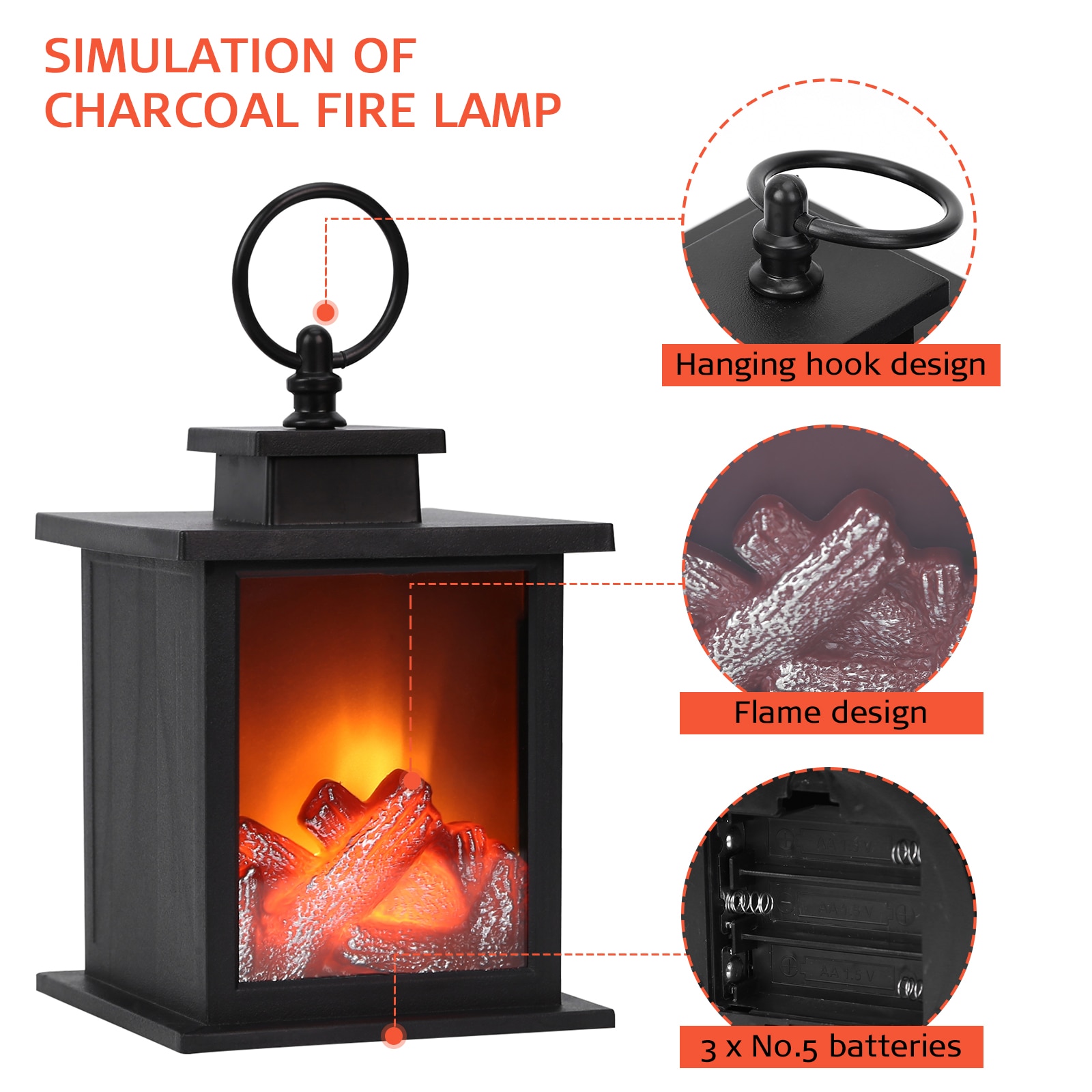 LED Flame Lantern Lamps Simulation Fireplace Flame Effect Night Lights USB Or Battery Powered Hanging Lamp For Living Room Decor