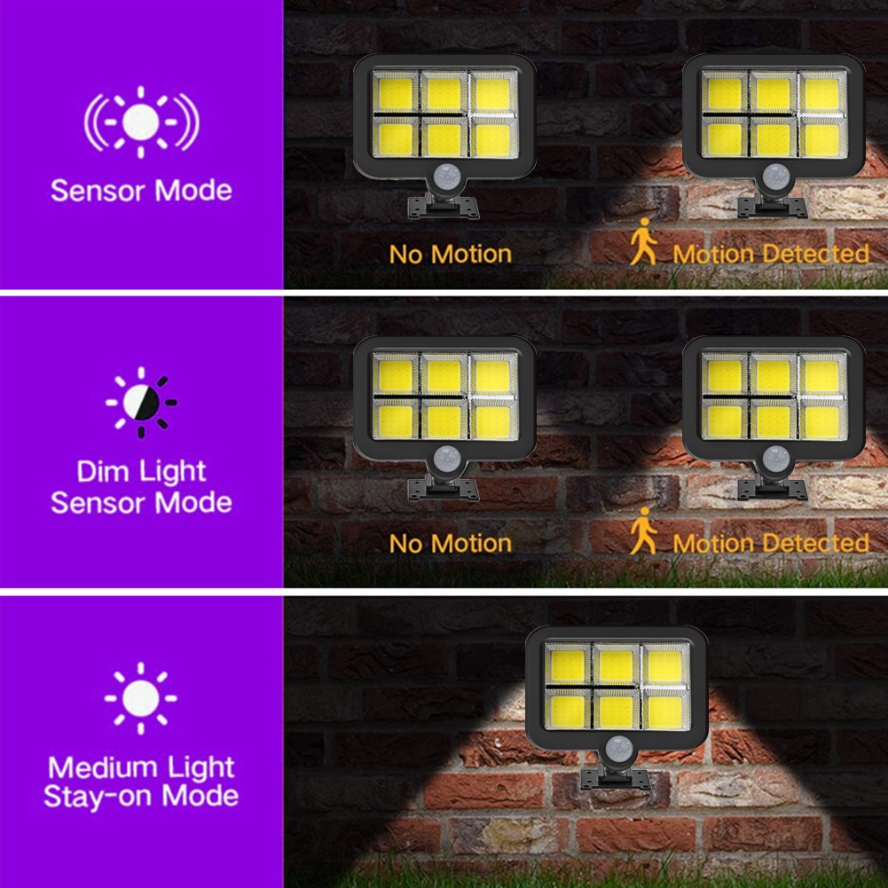 3 Mode 120LED Solar Light Outdoors IP65 Waterproof Motion Sensor Sunlight Wall Lamp Street Security Lights For Garden Decoration