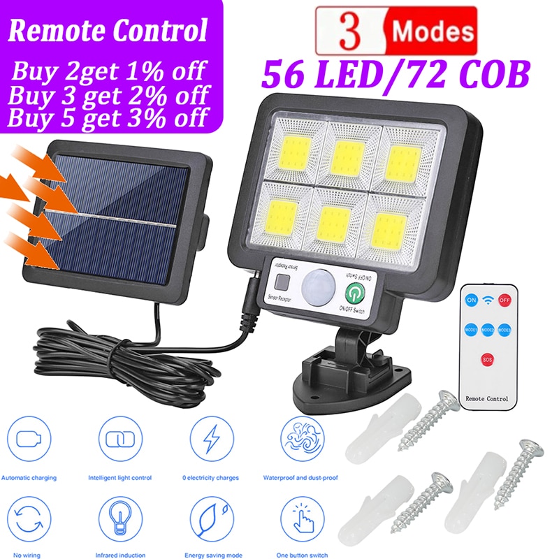LED Split Solar Wall Light Waterproof Motion Sensor Induction Street Security Outdoor Solar Lamp Garden Decoration 56 LED/72 COB