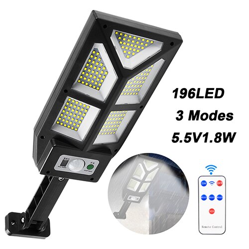 196/279 LED Solar Street Lights Outdoor Solar Lamps with 3 Modes LED/COB Waterproof Motion Sensor Remote Control for Garden Yard