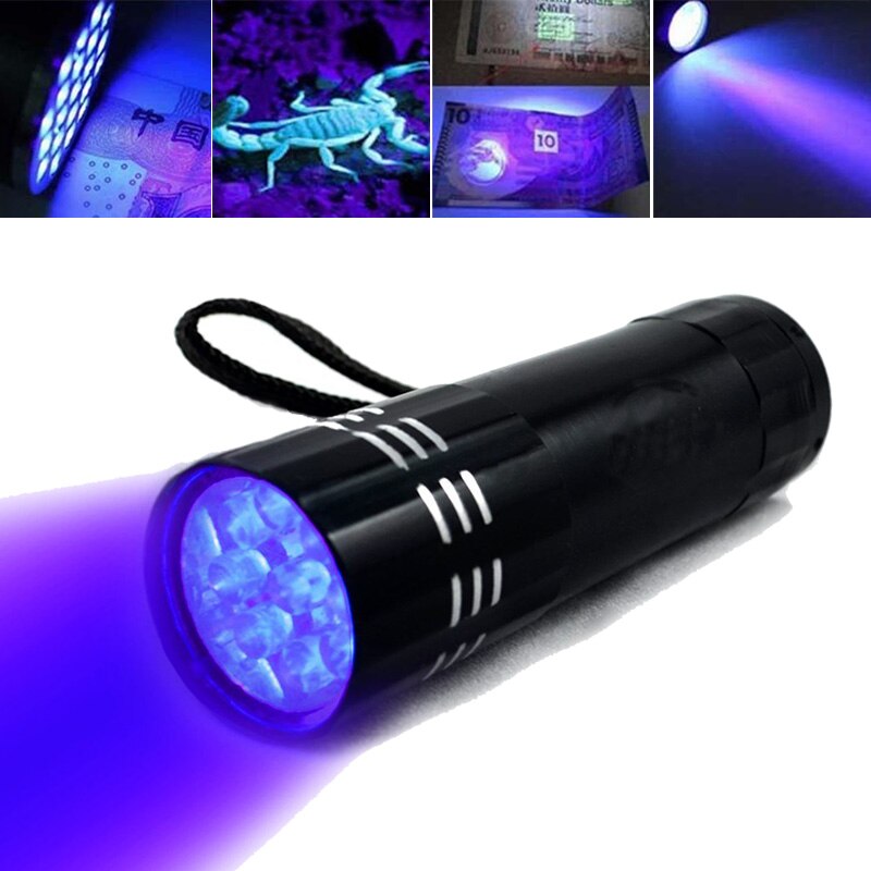 LED UV Flashlight Ultraviolet Torch Mini Aluminum UV ULTRA VIOLET 9 LED FLASHLIGHT Torch Light Lamp Tactical Lighting Dropship