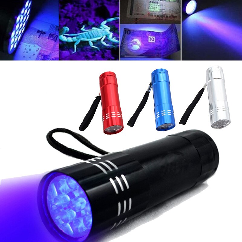 LED UV Flashlight Ultraviolet Torch Mini Aluminum UV ULTRA VIOLET 9 LED FLASHLIGHT Torch Light Lamp Tactical Lighting Dropship