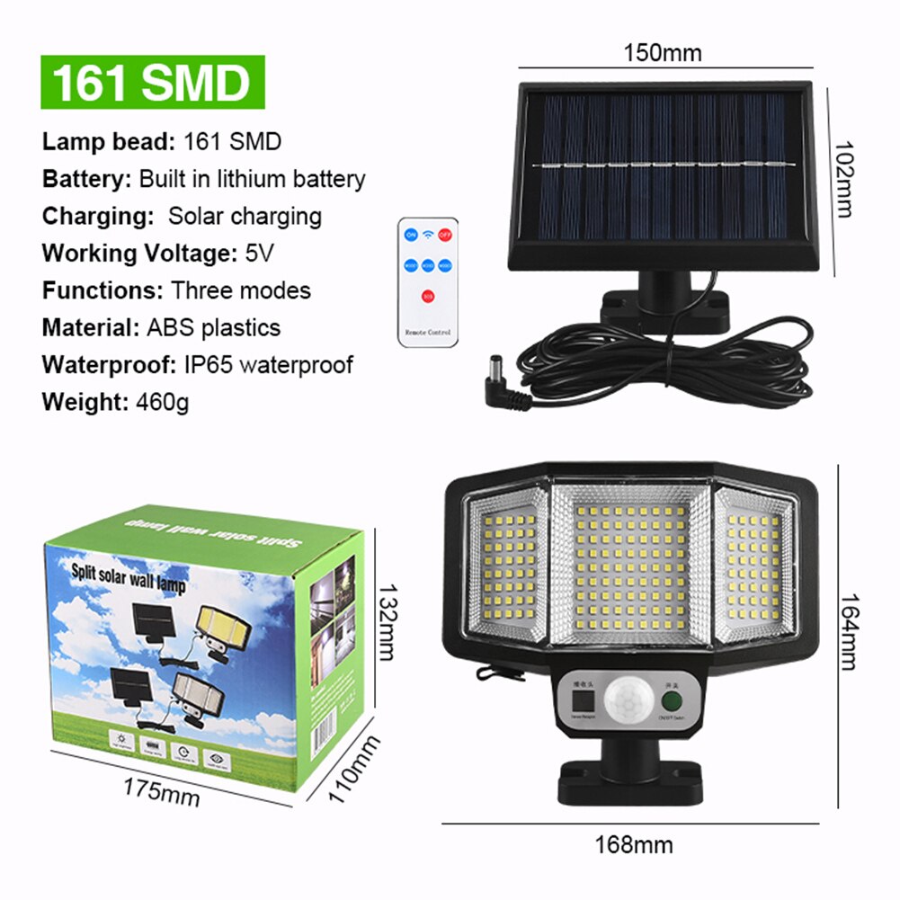 146/161 LED Solar Wall Light Outdoors Waterproof 3 Modes PIR Motion Sensor Security Solar Lamp Street Garden Decoration Lighting