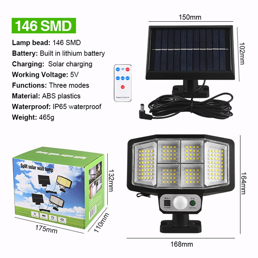 146/161 LED Solar Wall Light Outdoors Waterproof 3 Modes PIR Motion Sensor Security Solar Lamp Street Garden Decoration Lighting