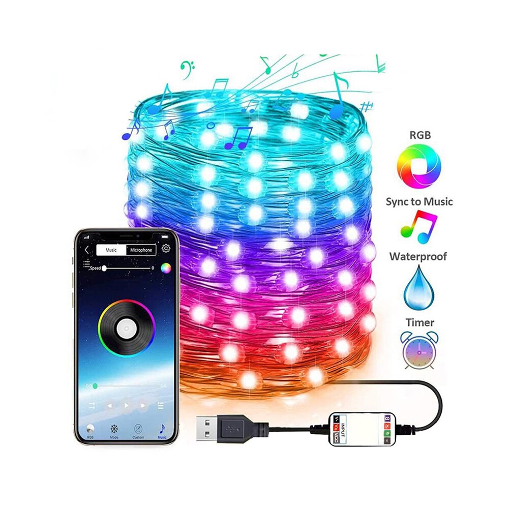 USB Fairy LED String Light Bluetooth App Control String Lamp Waterproof Outdoor Lights Strings for Christmas Garlan Tree Decor