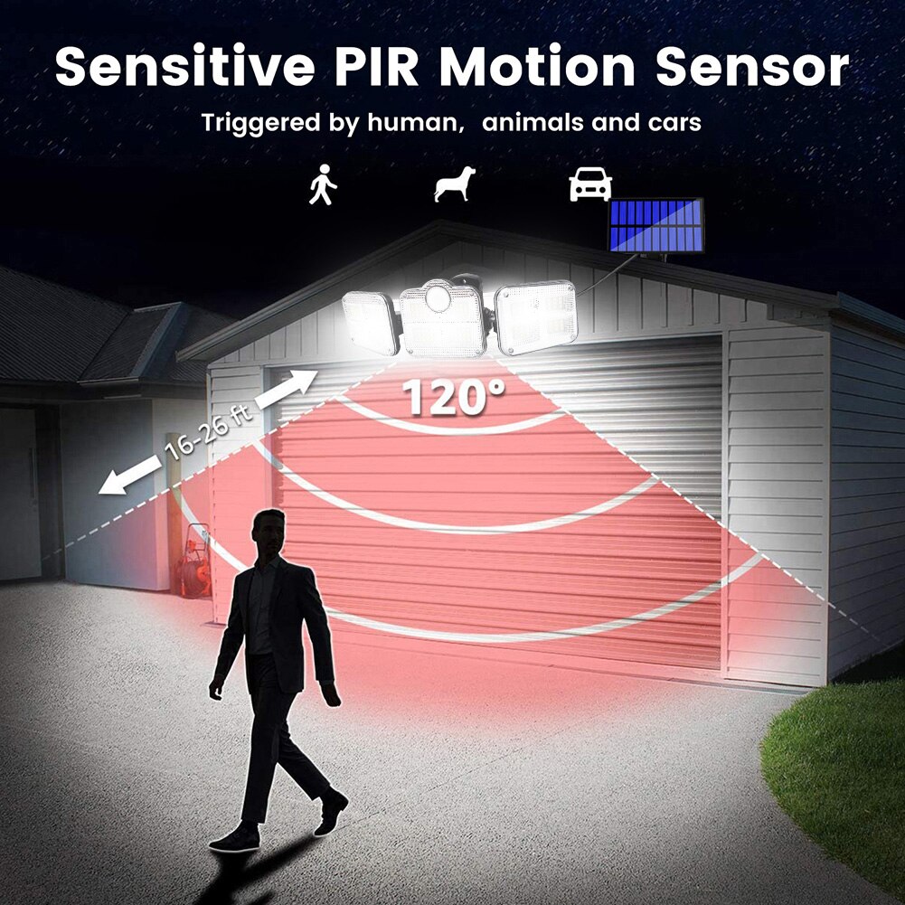 122/138LED Solar Lamp Outdoor Street Lights with Motion Sensor 3 Modes Rotatory Head Waterproof Wall Lamp for Garden Yard Garage