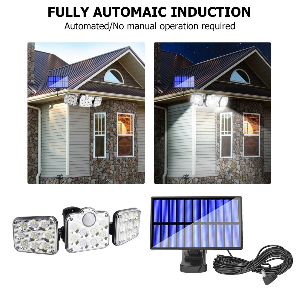 122/138LED Solar Lamp Outdoor Street Lights with Motion Sensor 3 Modes Rotatory Head Waterproof Wall Lamp for Garden Yard Garage