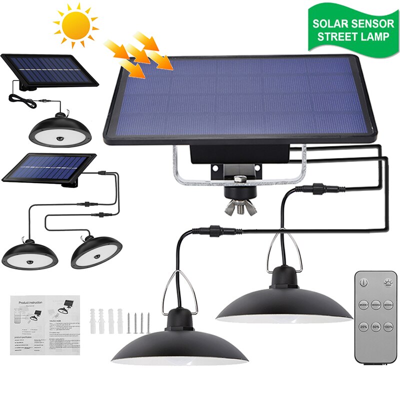 Double Head LED Solar Light Outdoor Street Light with Motion Sensor 3 Mode Remote Control Waterproof Lamp for Garden Yard Garage