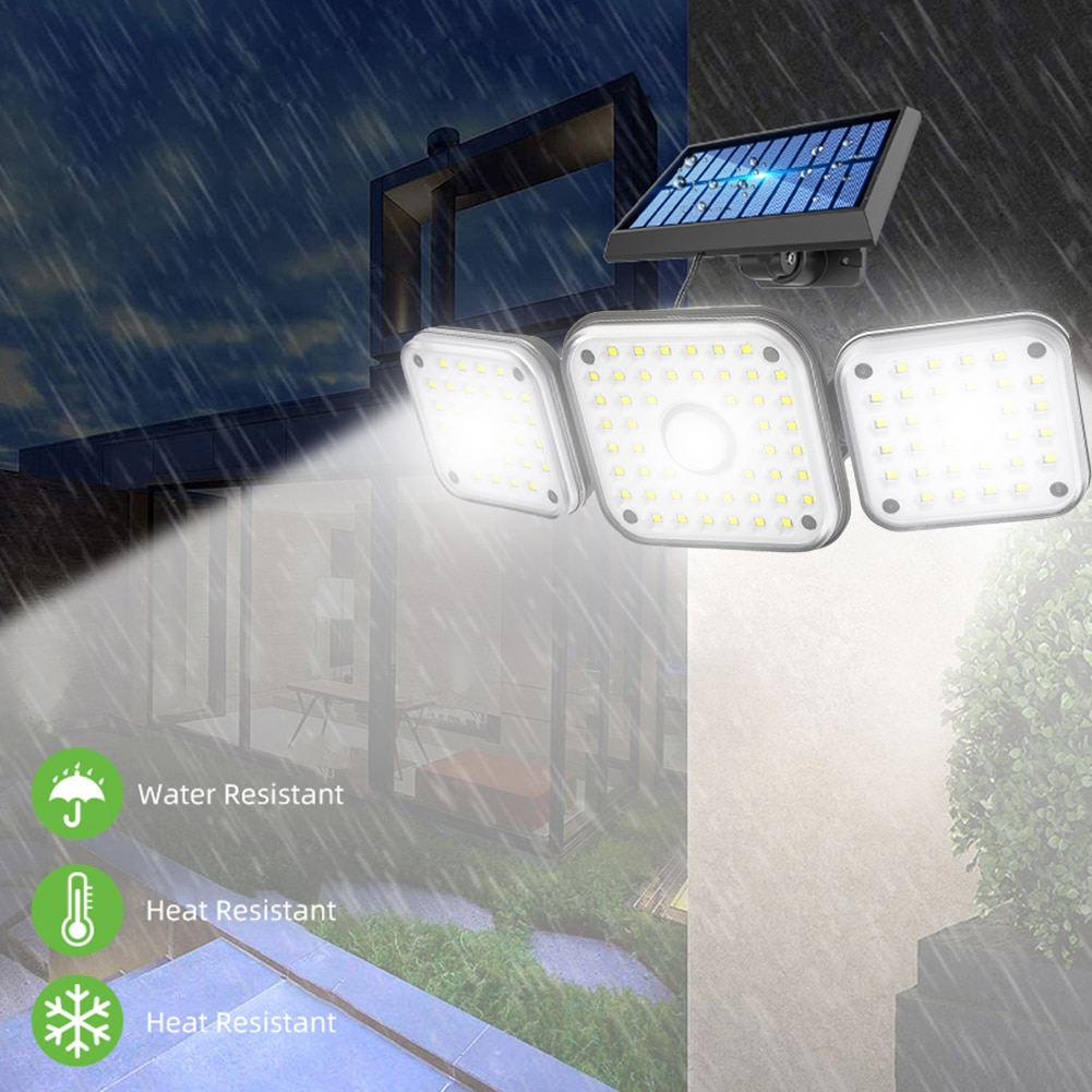 186/192LED COB Solar Lamp Outdoor Street Lights with Motion Sensor 3 Mode Rotatory 3 Head Waterproof Lamp for Garden Yard Garage