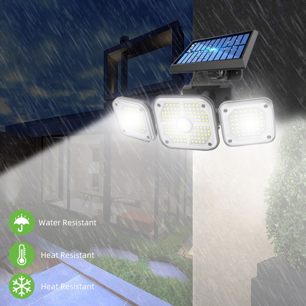 186/192LED COB Solar Lamp Outdoor Street Lights with Motion Sensor 3 Mode Rotatory 3 Head Waterproof Lamp for Garden Yard Garage