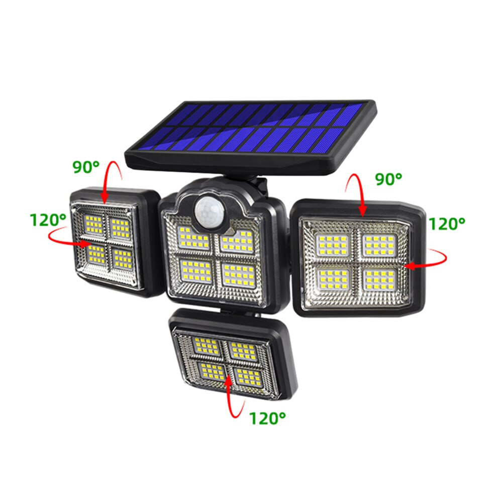 192/198LED COB Solar Lamp Outdoor Street Light with Motion Sensor 3 Mode Rotatory 4 Head Waterproof Lamp for Garden Yard Garage