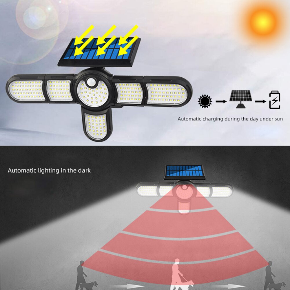 200/198/231LED Solar Street Lights Outdoor 6/5/4 Heads Wall Lamp PIR Motion Sensor Waterproof Solar Light for Garden Yard Garage