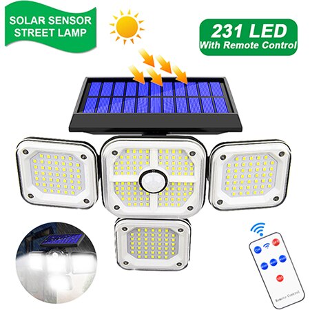 228/231LED Solar Street Lights Outdoor Rotatory Heads Wall Lamps PIR Motion Sensor Waterproof Solar Light for Garden Yard Garage