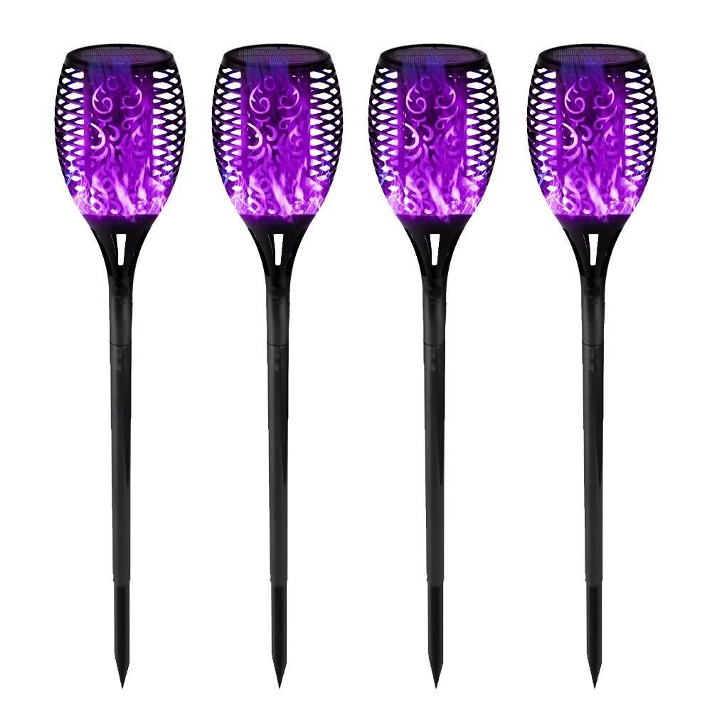 12LED Solar Flame Torch Light Flickering Blue Purple Light Waterproof Night Light Outdoor Landscape Lawn Garden Decoration Lamp