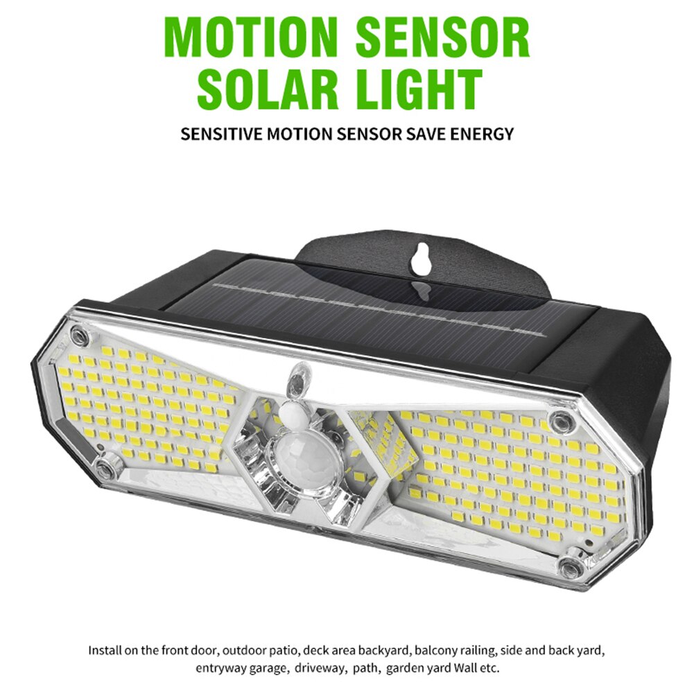 168 LED Solar Powered Light Outdoor Waterproof Human Body Sensor 3 Modes Street Sunlight Solar Wall Lamp for Garden Decoration