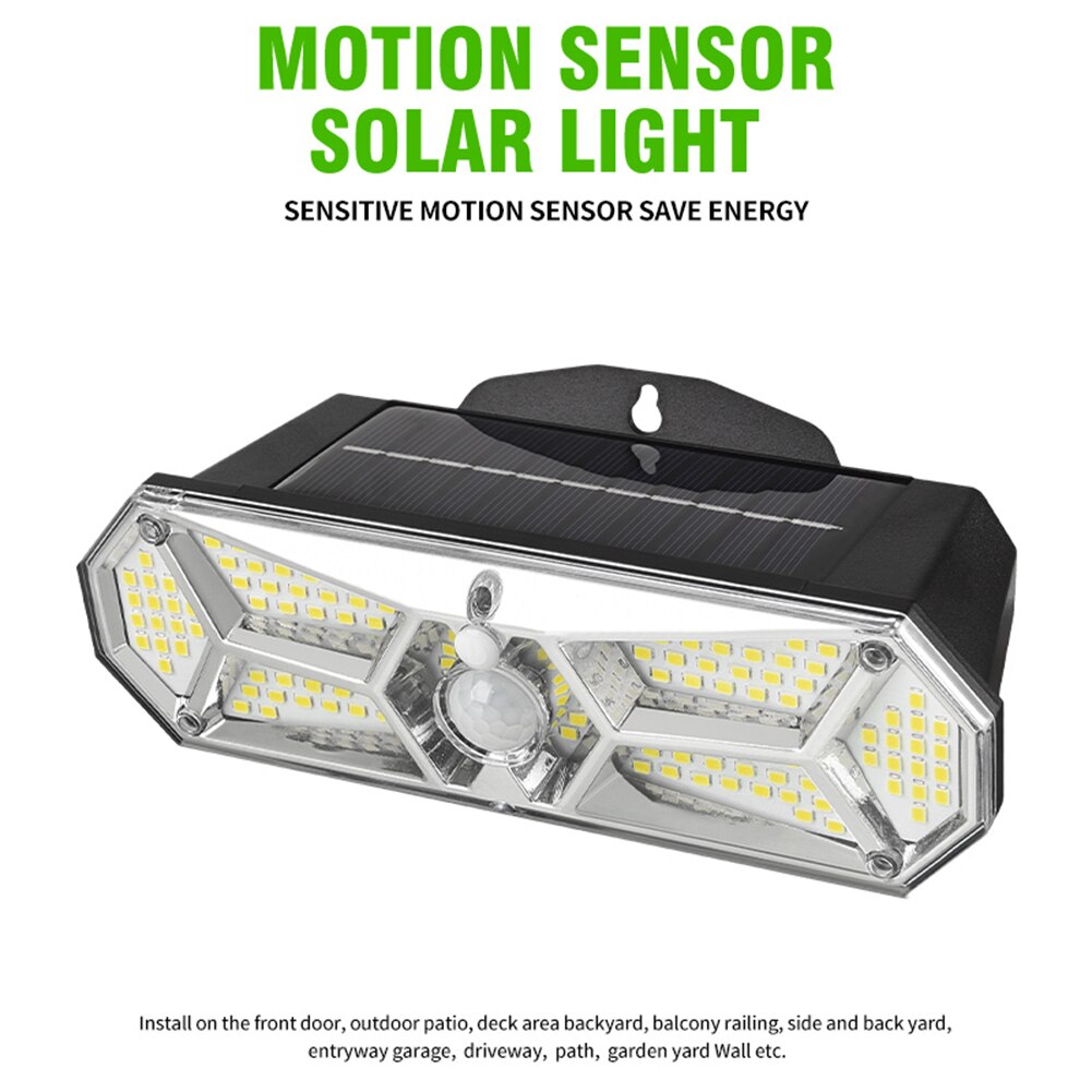 168 LED Solar Powered Light Outdoor Waterproof Human Body Sensor 3 Modes Street Sunlight Solar Wall Lamp for Garden Decoration