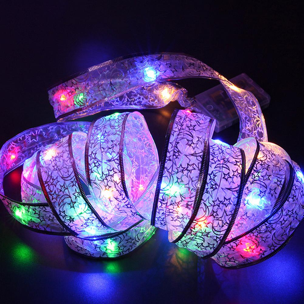 20/40/50 LED Fairy Lights Strings Lamp Christmas Ribbon Bows Light Xmas Tree Ornaments Wedding Party New Year Home Decorations