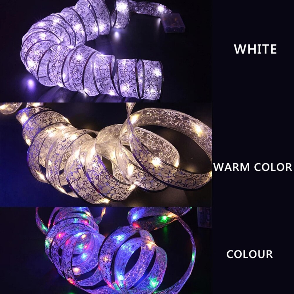 20/40/50 LED Fairy Lights Strings Lamp Christmas Ribbon Bows Light Xmas Tree Ornaments Wedding Party New Year Home Decorations
