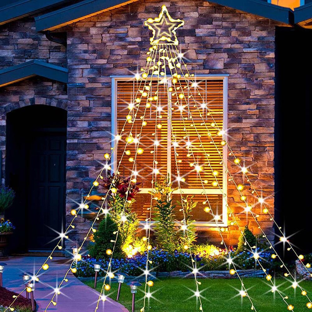 LED Christmas Fairy Lights Waterfall Star String Lamp 8 Lighting Modes Waterproof for Tree Wedding Garden Christmas Decoration