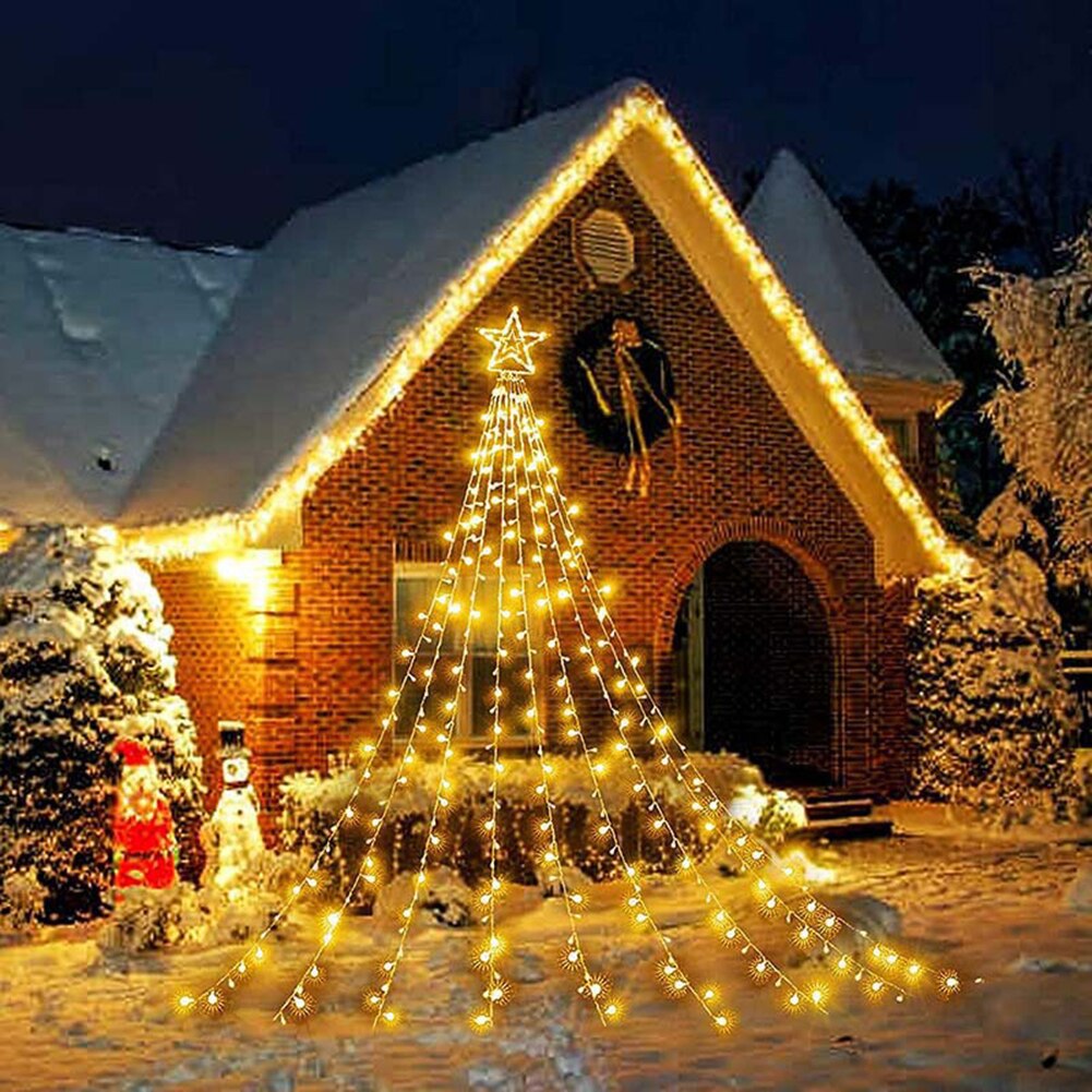 LED Christmas Fairy Lights Waterfall Star String Lamp 8 Lighting Modes Waterproof for Tree Wedding Garden Christmas Decoration