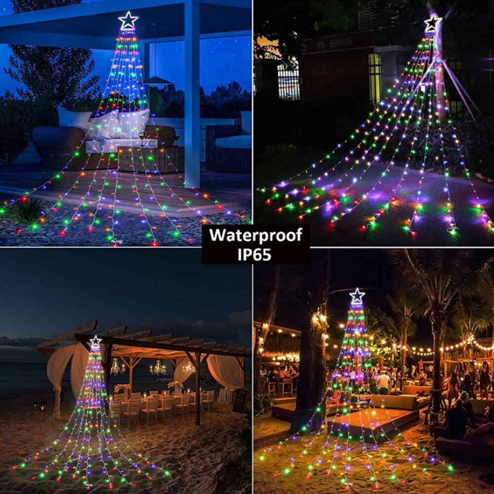 LED Christmas Fairy Lights Waterfall Star String Lamp 8 Lighting Modes Waterproof for Tree Wedding Garden Christmas Decoration