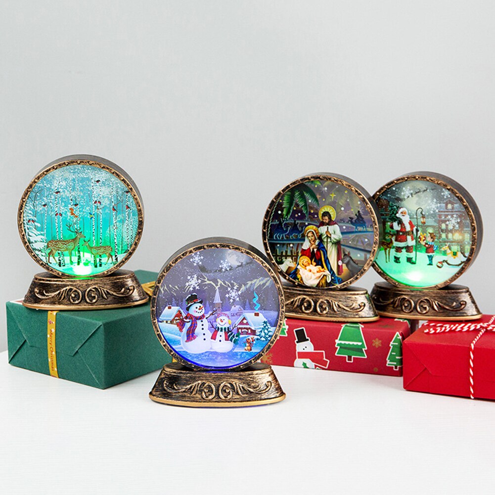 Electric Night Light LED Handhold Christmas Santa Jesus Elk Decor Round Lamp Table Setting Children Gifts Holiday Party Props