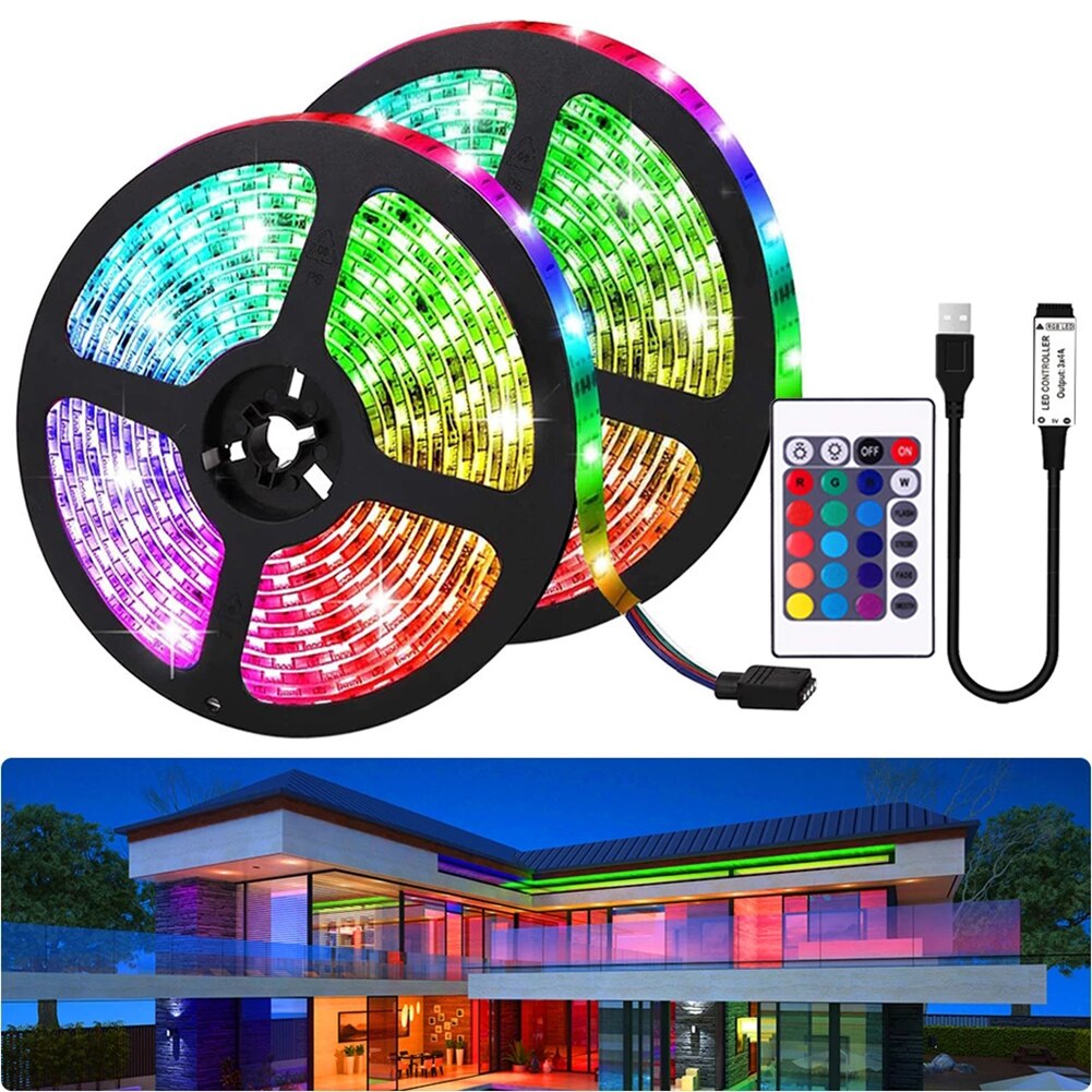 DIY LED Light Strips Flexible RGB Tape Ribbon Diode Lamp String DC 12V Desk Screen TV Background Lighting IR24 Keys Controller