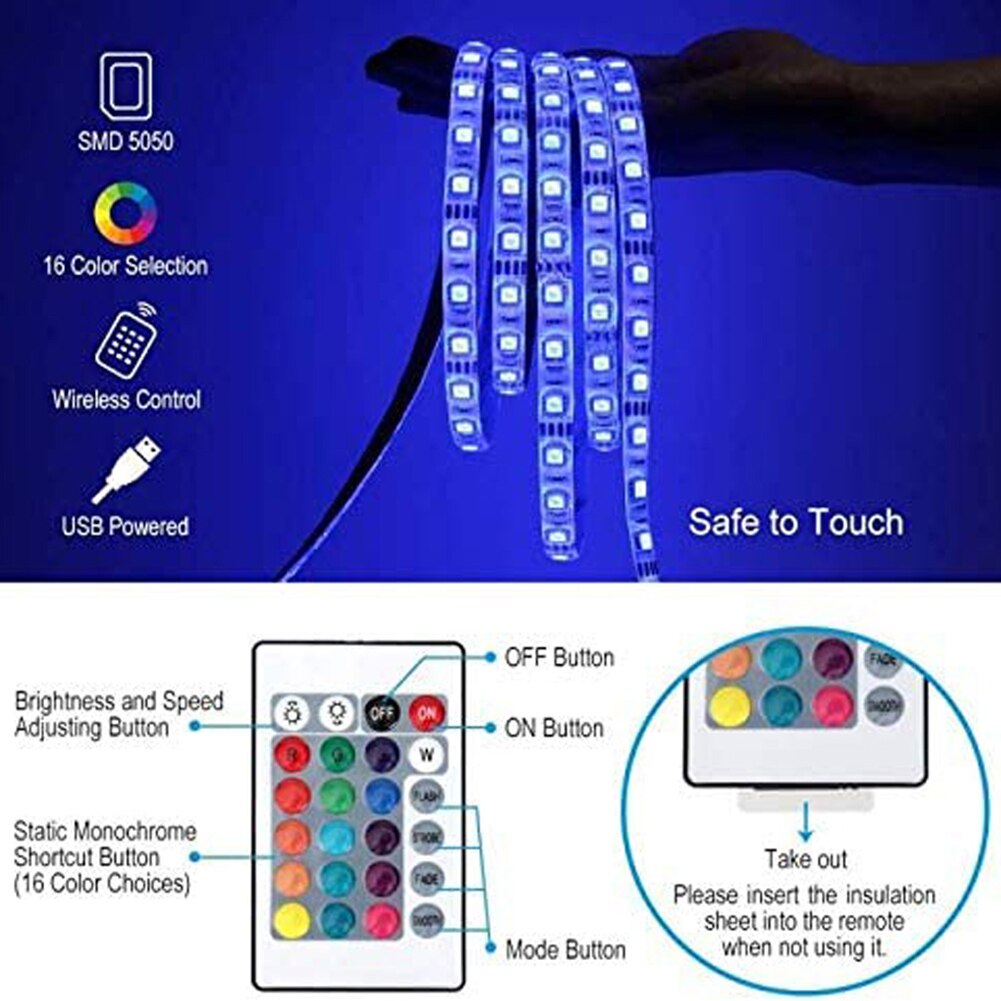 DIY LED Light Strips Flexible RGB Tape Ribbon Diode Lamp String DC 12V Desk Screen TV Background Lighting IR24 Keys Controller