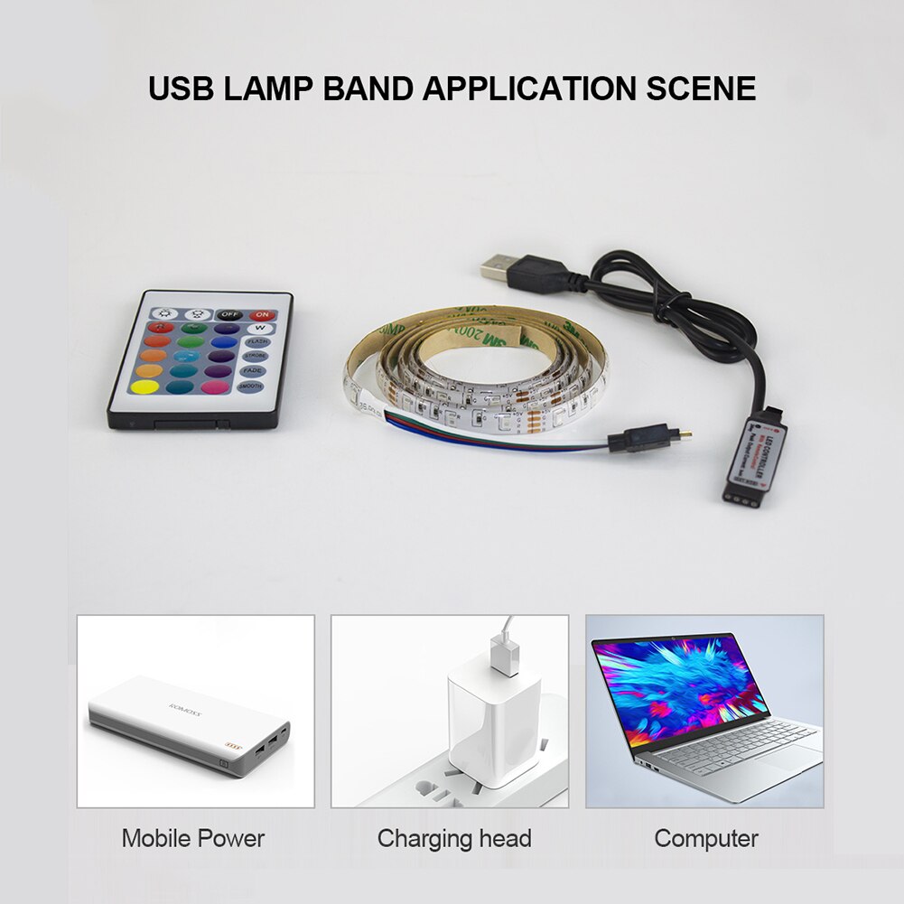 DIY LED Light Strips Flexible RGB Tape Ribbon Diode Lamp String DC 12V Desk Screen TV Background Lighting IR24 Keys Controller