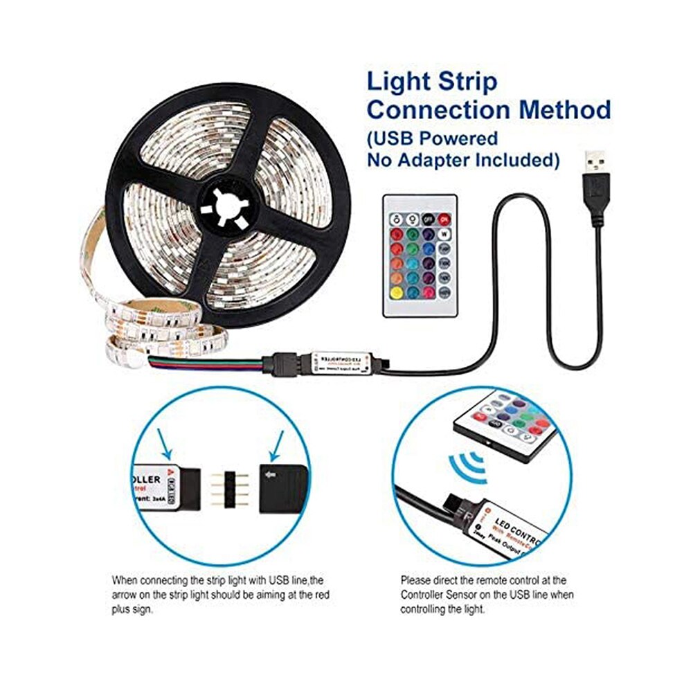 DIY LED Light Strips Flexible RGB Tape Ribbon Diode Lamp String DC 12V Desk Screen TV Background Lighting IR24 Keys Controller