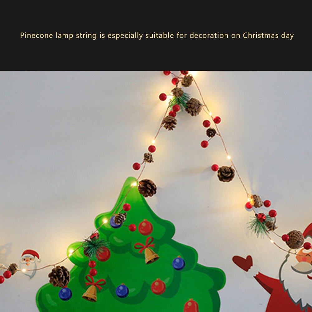 2m LED Fairy String Lights for Home Christmas Garland Tree Copper Wire Pine Cones String Lamp Bedroom Lights Holiday Decorations