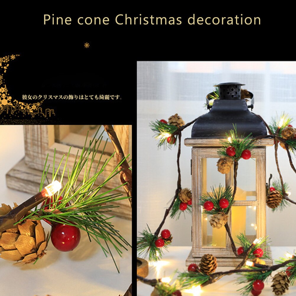 2m LED Fairy String Lights for Home Christmas Garland Tree Copper Wire Pine Cones String Lamp Bedroom Lights Holiday Decorations