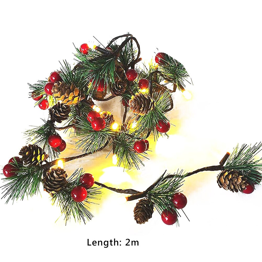 2m LED Fairy String Lights for Home Christmas Garland Tree Copper Wire Pine Cones String Lamp Bedroom Lights Holiday Decorations