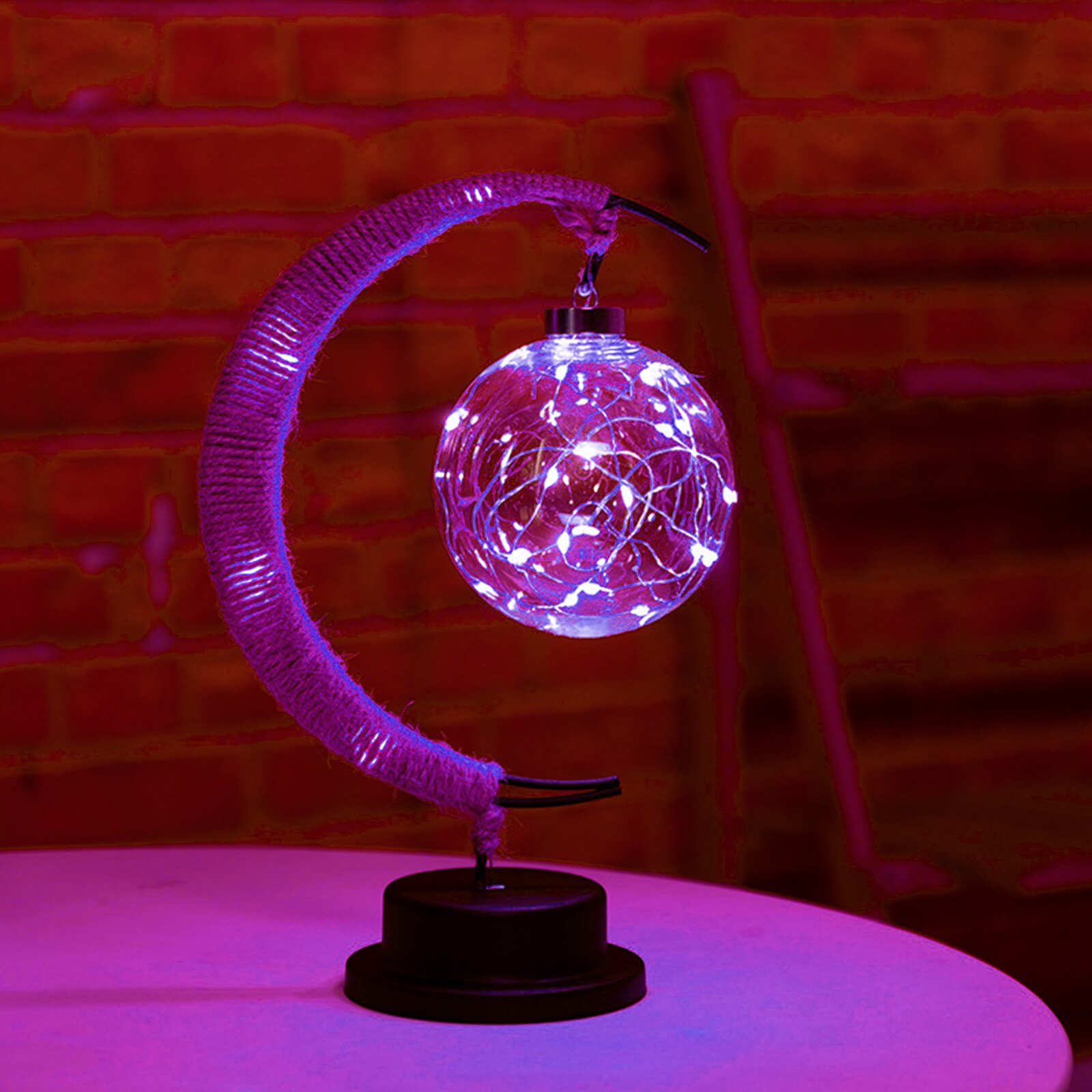 LED Moon Lamp Lunar Sepak Takraw Night Light wtih Stand Handmade Hemp Rope Table Lamp Decorations Romantic Night Light Xmas Gift