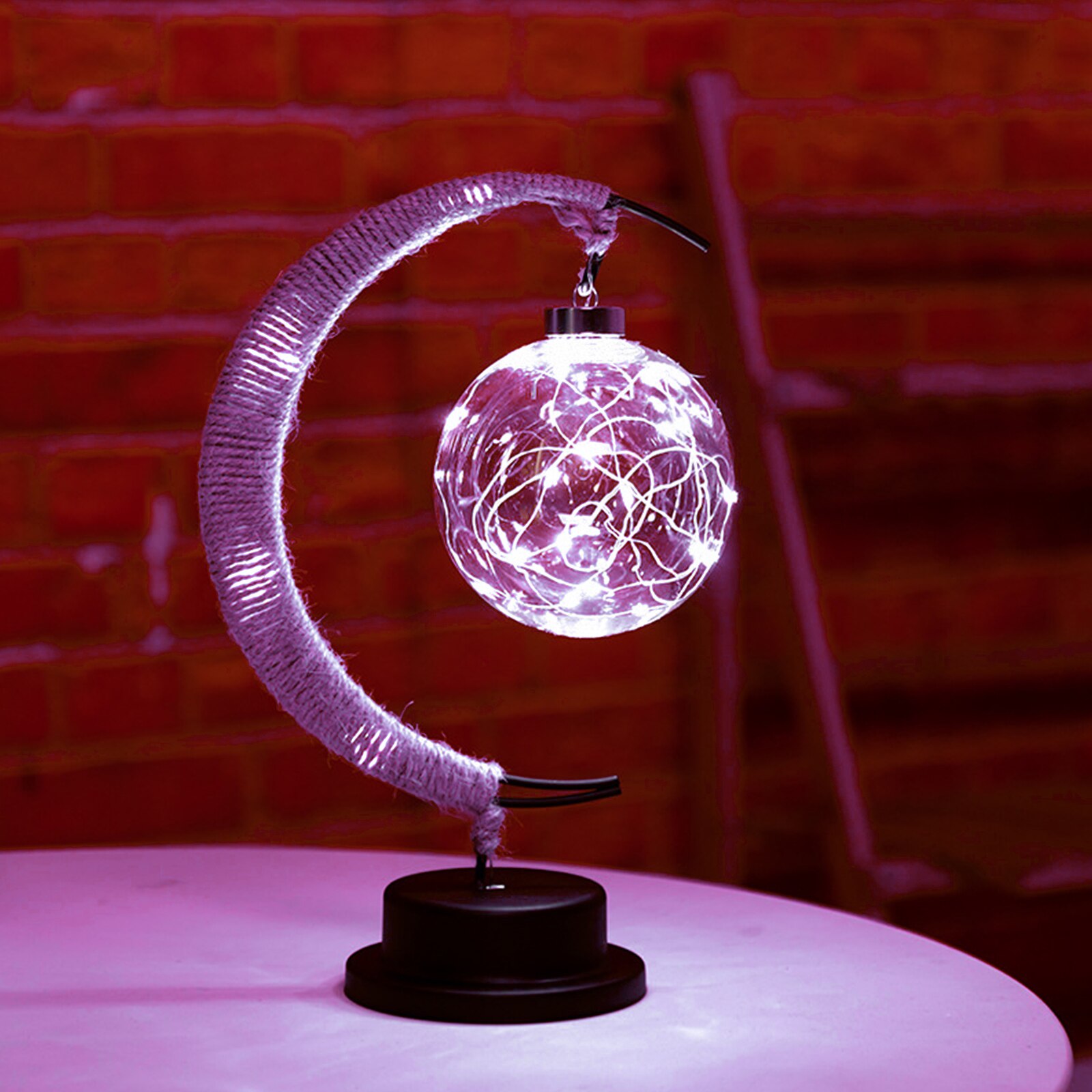 LED Moon Lamp Lunar Sepak Takraw Night Light wtih Stand Handmade Hemp Rope Table Lamp Decorations Romantic Night Light Xmas Gift