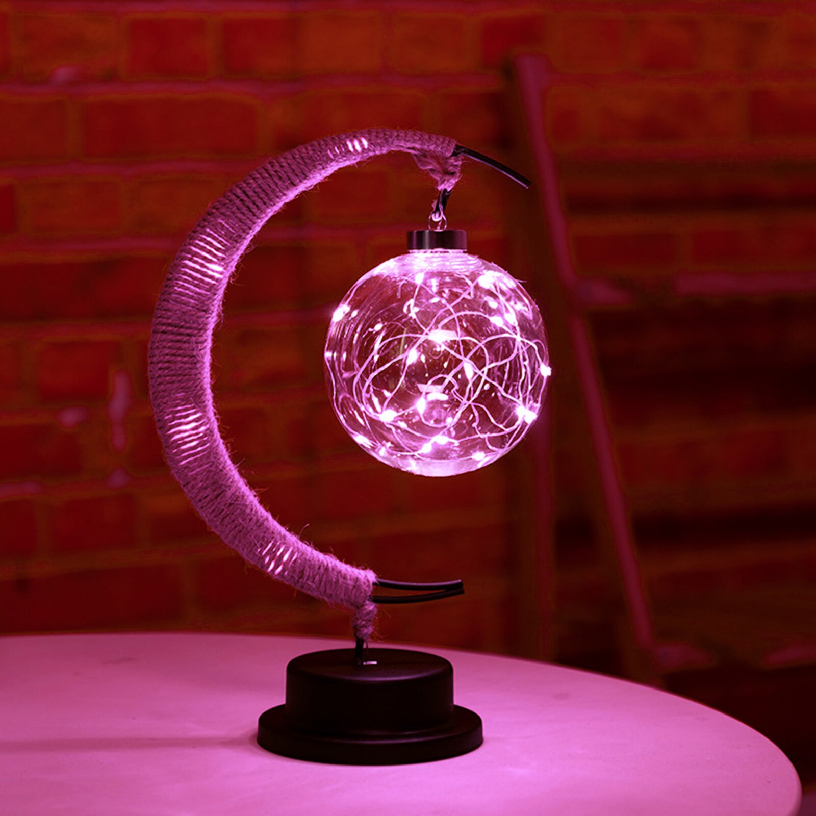 LED Moon Lamp Lunar Sepak Takraw Night Light wtih Stand Handmade Hemp Rope Table Lamp Decorations Romantic Night Light Xmas Gift
