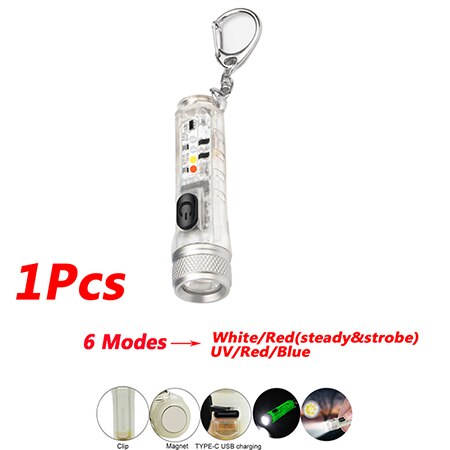 LED Keychain Mini Pocket Light Flashlight Flash Lights USB Rechargeable Waterproof Outdoor Cycling Camping Hunting Working Light