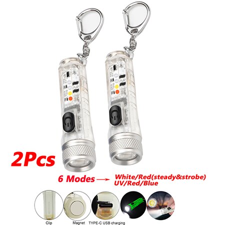 LED Keychain Mini Pocket Light Flashlight Flash Lights USB Rechargeable Waterproof Outdoor Cycling Camping Hunting Working Light