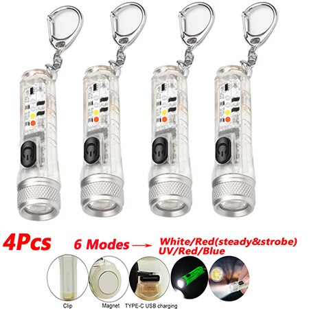 LED Keychain Mini Pocket Light Flashlight Flash Lights USB Rechargeable Waterproof Outdoor Cycling Camping Hunting Working Light