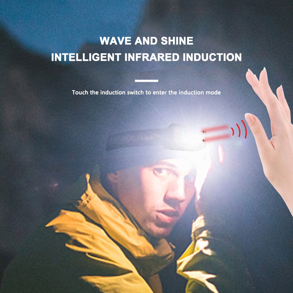 COB LED Headlamp Sensor Headlight Flashlights USB Rechargeable Headlamps for Camping Cycling Hiking Fishing Headlight Head Torch