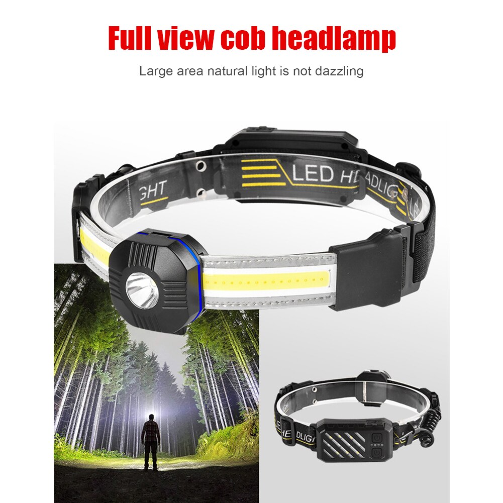 1pcs Powerful Headlamp COB LED Flashlight Waterproof USB Rechargeble Warning Headlight Torch for Outdoor Fishing Cycling Camping