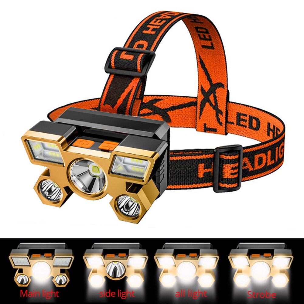 5LED Strong Headlamp with Built-in 18650 Battery USB Rechargeable Portable Flashlight Lantern Headlamp Outdoor Camping Headlight