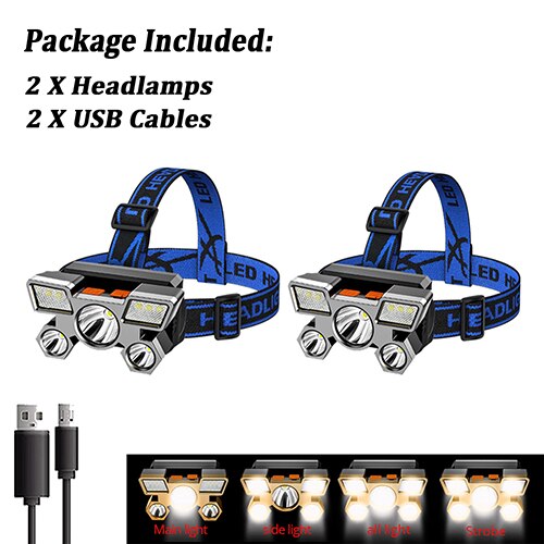 5LED Strong Headlamp with Built-in 18650 Battery USB Rechargeable Portable Flashlight Lantern Headlamp Outdoor Camping Headlight