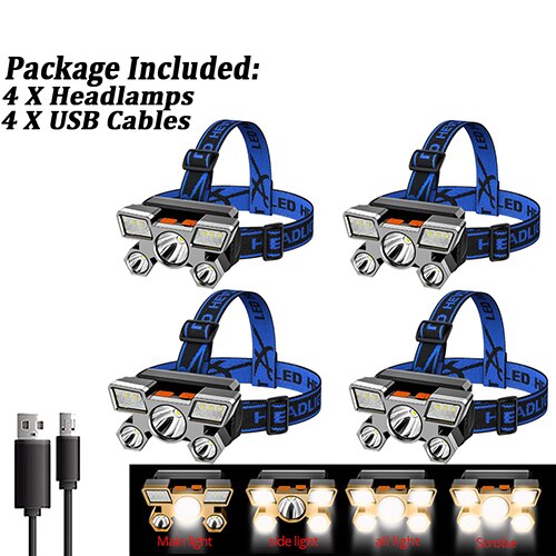 5LED Strong Headlamp with Built-in 18650 Battery USB Rechargeable Portable Flashlight Lantern Headlamp Outdoor Camping Headlight