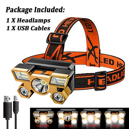5LED Strong Headlamp with Built-in 18650 Battery USB Rechargeable Portable Flashlight Lantern Headlamp Outdoor Camping Headlight
