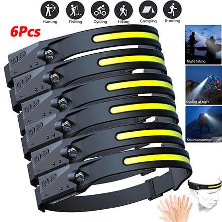 1-10Pcs Induction Headlamp COB LED Sensor Headlights with Built-in Battery USB Rechargeable Headlamp for Running Fishing Camping